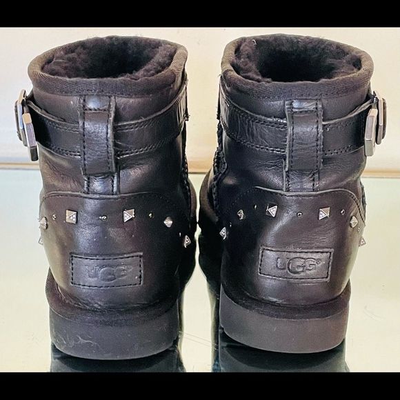 Ugg Deva Decor 1013875 Swarovski Bling Black Leather Mini Boots women’s SZ 8 - Picture 4 of 11